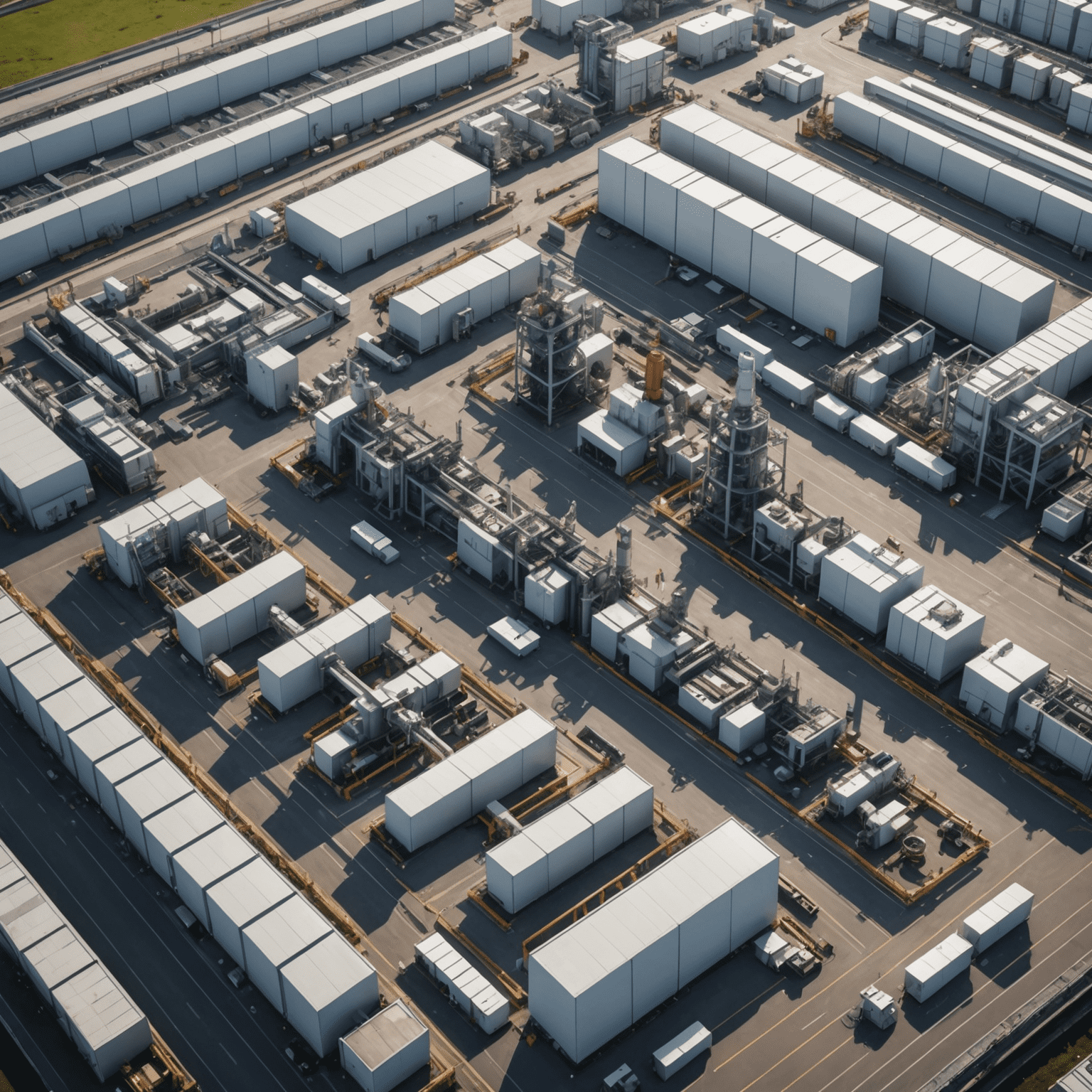 Aerial view of a manufacturing facility with modern equipment and efficient production lines